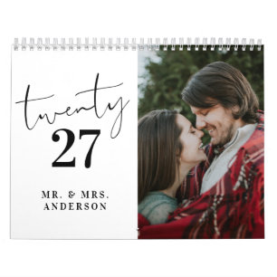 Calendário Caligrafia de Letra Moderna para Foto de Recém-Cas