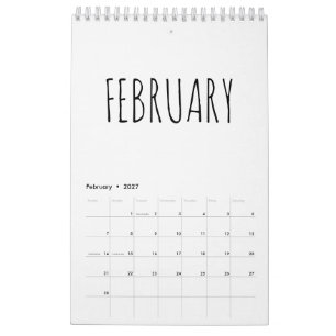 Calendário Caligrafia Simples em Preto e Branco