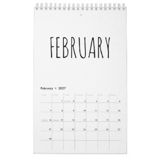 Calendário Caligrafia Simples em Preto e Branco