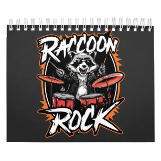 Calendário Camiseta Raccoon Rock - Design Engraçado Raccoon C