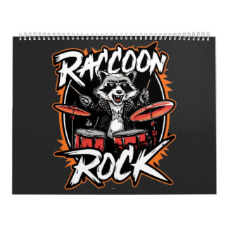 Calendário Camiseta Raccoon Rock - Design Engraçado Raccoon C