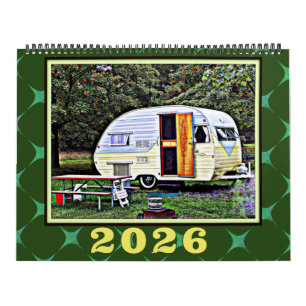 Calendário Campers Vintage e Viagens de Caravana Retrô