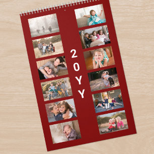 Calendário Capa Vermelha Escura de Foto Moderna
