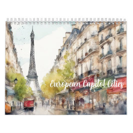 Calendário Capitais Europeias 2026 Arte de Viagem em Aquarela