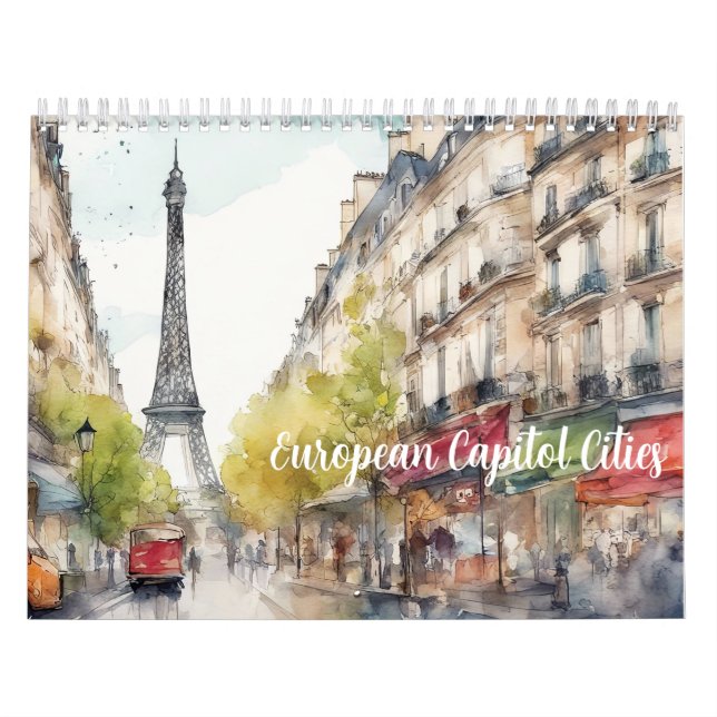 Calendário Capitais Europeias 2026 Arte de Viagem em Aquarela (Capa)