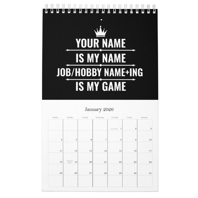 Calendário Cargo Engraçado Personalizado e Nome do Hobby (Jan 2026)