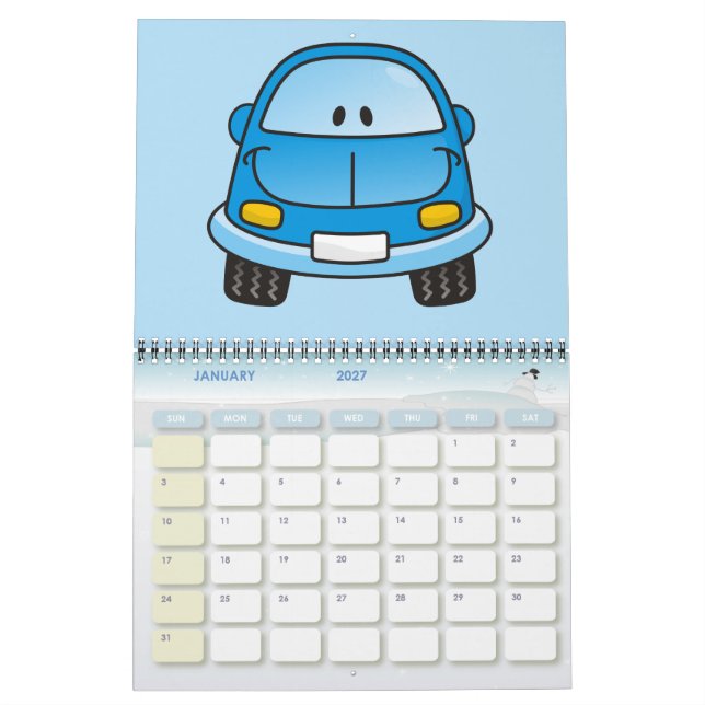 Calendário Carro de desenho azul (Jan 2027)