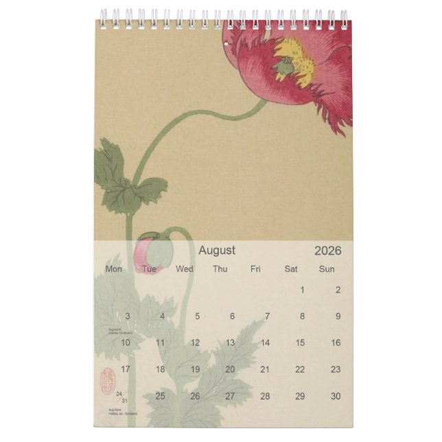 Calendário Cartões postais pictóricos japoneses de 2026 (Ago 2026)