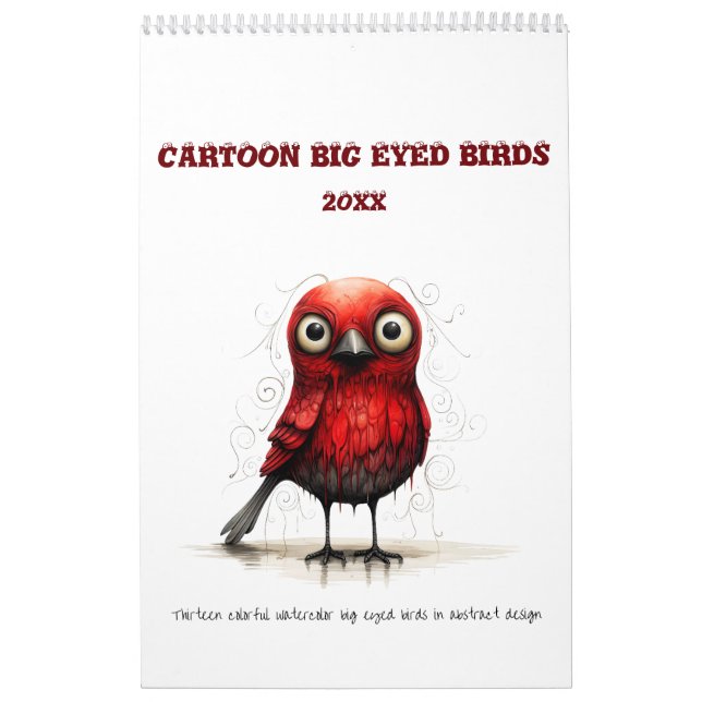 Calendário Cartoon Abstrato Big Eyed Birds (Capa)