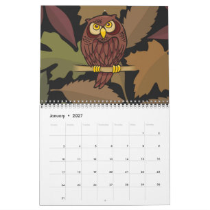 Calendário Cartoon de Coruja
