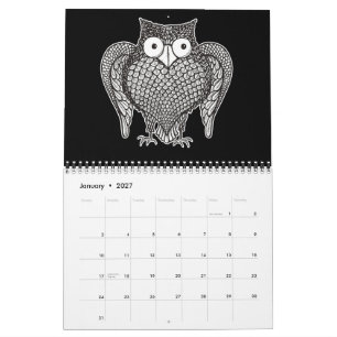 Calendário Cartoon do Sketch da Coruja