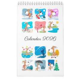 Calendário Cartoon Funny Cute Puppy Dog Lover 2026