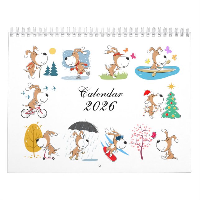 Calendário Cartoon Funny Cute Puppy Dog Lover 2026 Calendar (Capa)