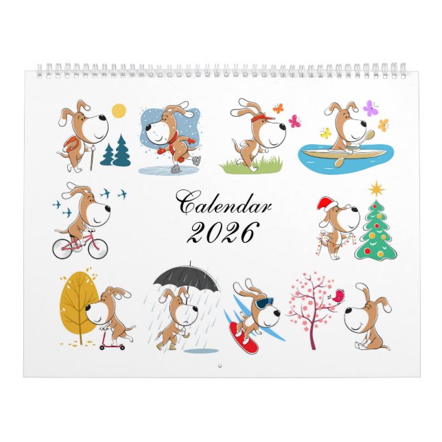 Calendário Cartoon Funny Cute Puppy Dog Lover 2026 Calendar (Capa)