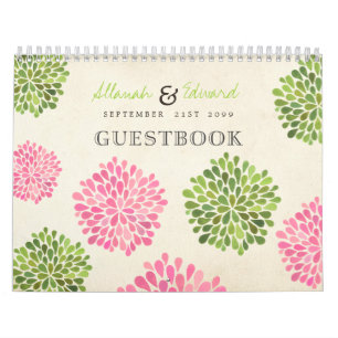 Calendário Casamento cor-de-rosa & verde livro de hóspedes
