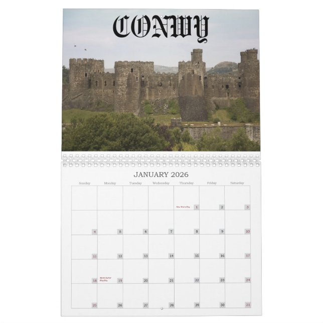 Calendário Castelos de Wales. (Jan 2026)