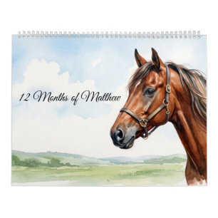 Calendário Cavalos em Aquarela & Versículos da Bíblia Escrito
