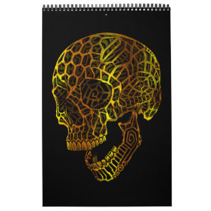 Calendário Caveira Geométrica com Padrões Itriciados