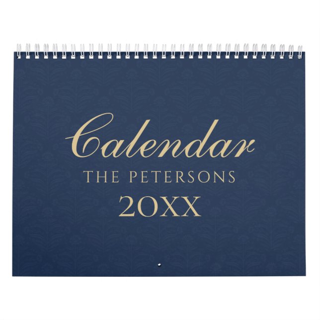 Calendário Chic Blue Damask Newly Married Photo Calendar (Capa)