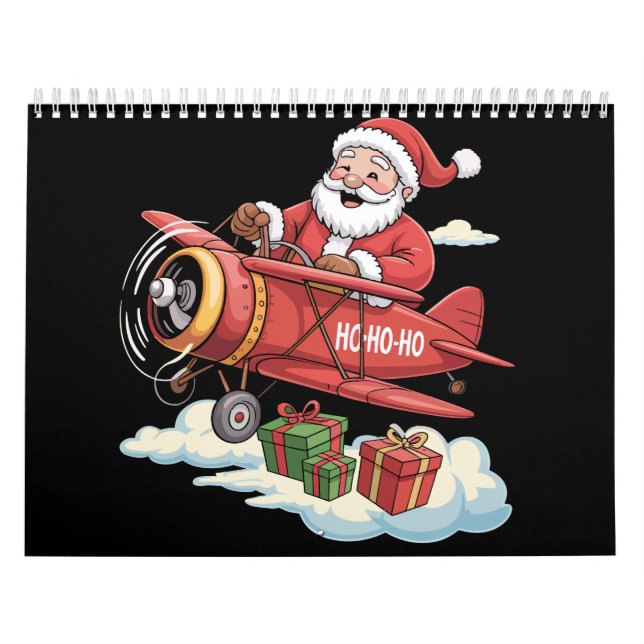 Calendário Christmas Santa Claus Pilot Flying Airplane Gift (Capa)