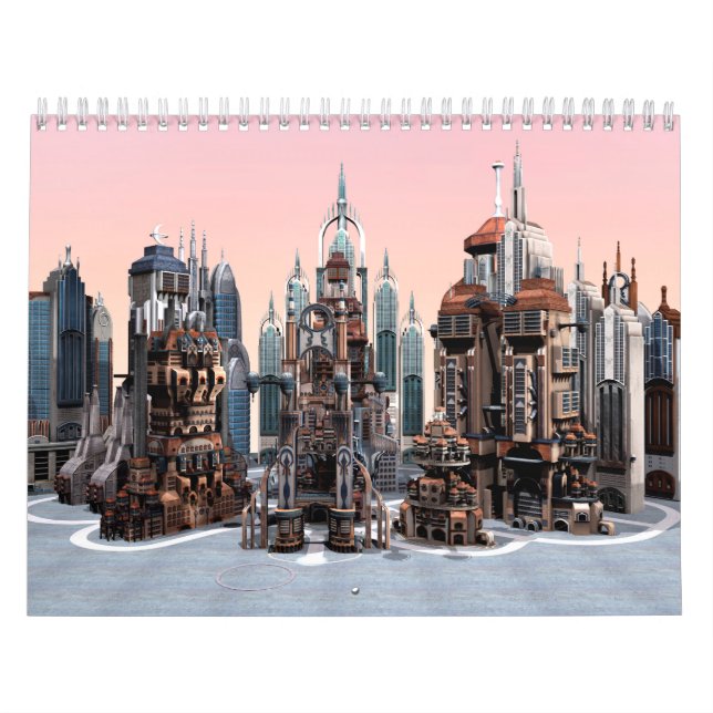 Calendário Cidade de Fantasia Futurista Arte de Horizonte de  (Capa)