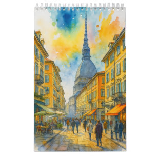 Calendário Cidades em Aquarela do Mundo 2026 Arte de Viagem