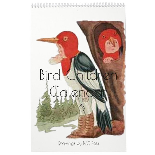 Calendário Cinto Vintage Desenhos de Aquarelas Aves Crianças  (Capa)