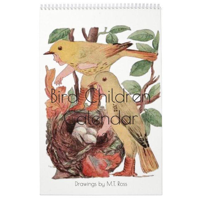 Calendário Cinto Vintage Desenhos de Aquarelas Bird Crianças  (Capa)