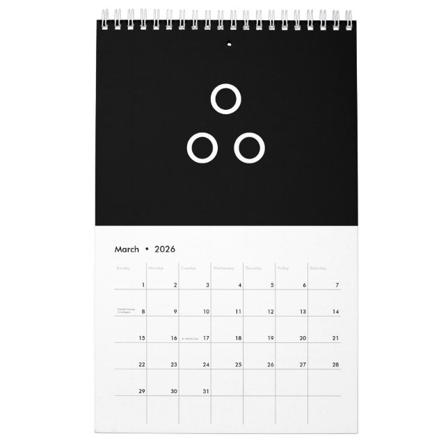 Calendário Círculos de Minimalismo Engraçado Preto e Branco (Mar 2026)