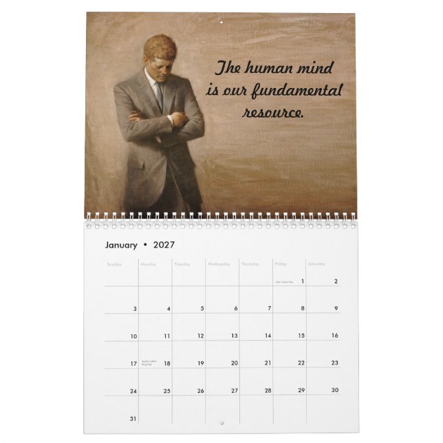 Calendário Citações inspiradas de JFK. 2014 (Jan 2027)