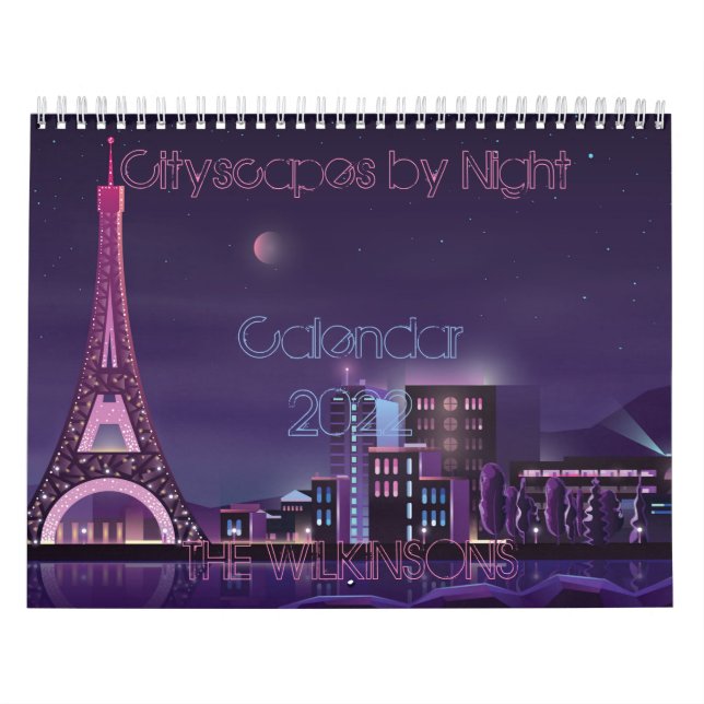 Calendário Cityscapes de onda sintética retrowave na noite de (Capa)