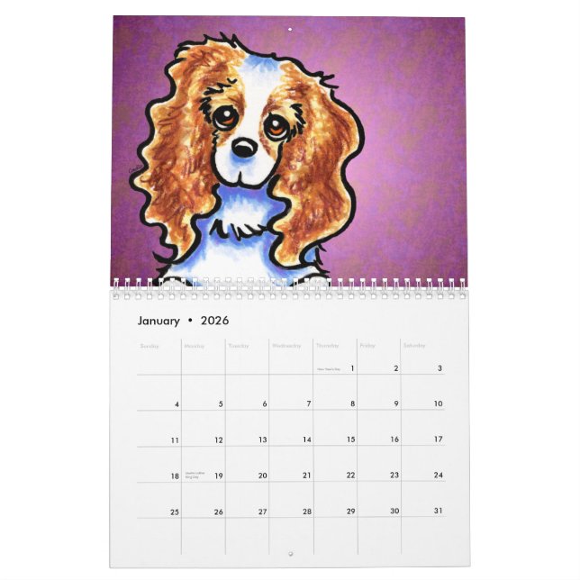 Calendário CKCS King Charles Spaniels Off-Leash Art™ Vol 1 (Jan 2026)