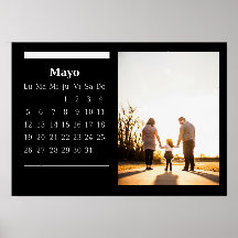 Calendário clásico en blanco y negro Mayo 2025