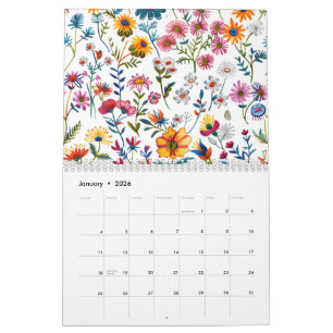 Calendário Clássico de Padrão de Flores Silvestres