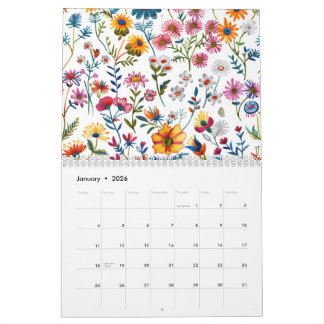 Calendário Clássico de Padrão de Flores Silvestres