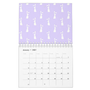 Calendário Coelho de Padrão de Cor Pastel Fundo Azul Pet