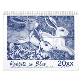Calendário Coelhos de Arte Original do Azulejo Coelho Azul