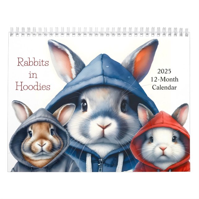 Calendário Coelhos em Hoodies Calendar 2025 12 Meses (Capa)