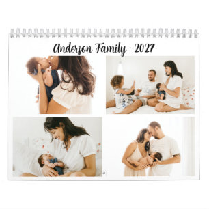 Calendário Colagem de Fotos com Caligrafia Simples Crie o Seu