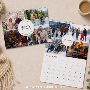 Calendário Colagem de Fotos com Letra Moderna Personalizada p