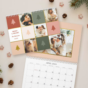 Calendário Colagem de Fotos da Árvore de Natal em Pastel e Do