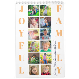 Calendário Colagem de fotos da família 2026 monograma branco