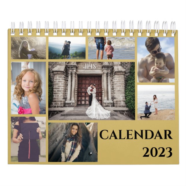Calendário Colagem de Fotos da Família Dourada Moderna 2023 (Capa)