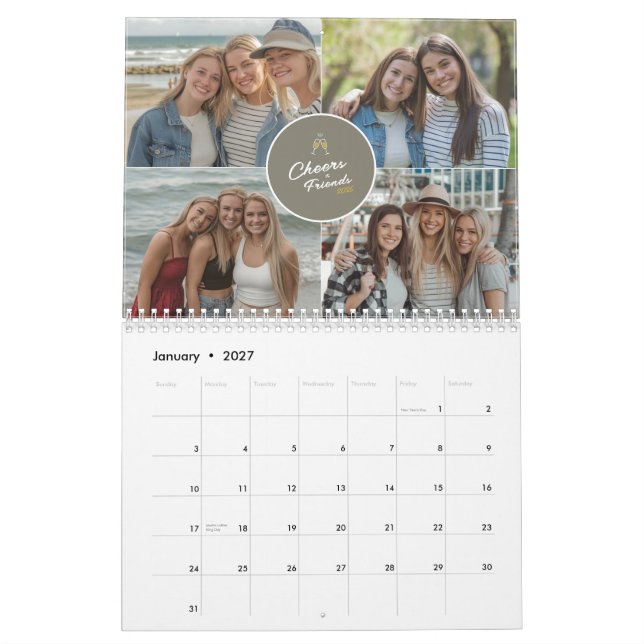 Calendário Colagem de Fotos de Amigos Modernos 2025 Mensal Mí (Jan 2027)