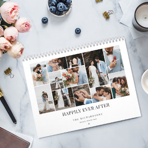 Calendário Colagem de Fotos de Casamento Minimalista Felizes 