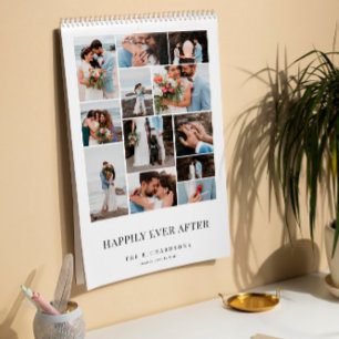Calendário Colagem de Fotos de Casamento Minimalista Felizes 