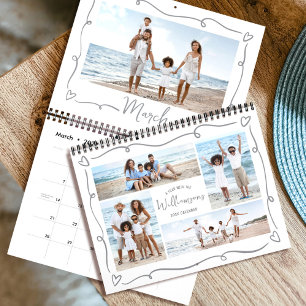 Calendário Colagem de Fotos de Corações Desenhados à Mão Scri