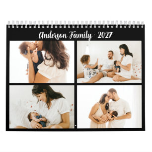 Calendário Colagem de Fotos de Família com Caligrafia Simples