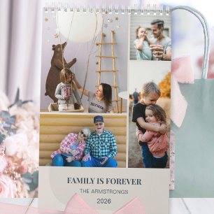 Calendário Colagem de Fotos de Família Escandinava Bege Moder