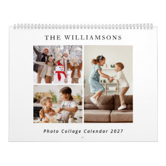 Calendário Colagem de Fotos de Família Moderna Preto Branco